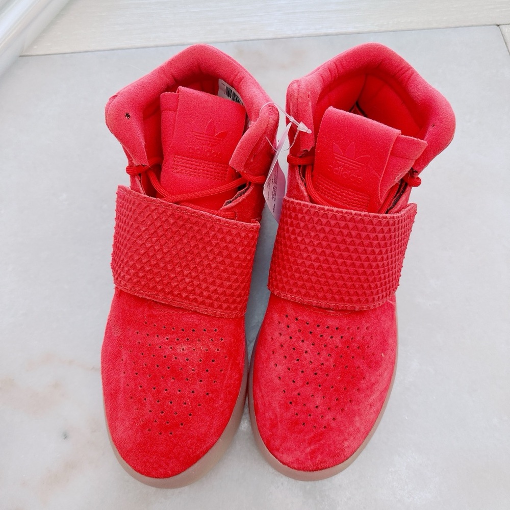 Adidas big kids /women Red Suede High-Top Sneakers - NWOB